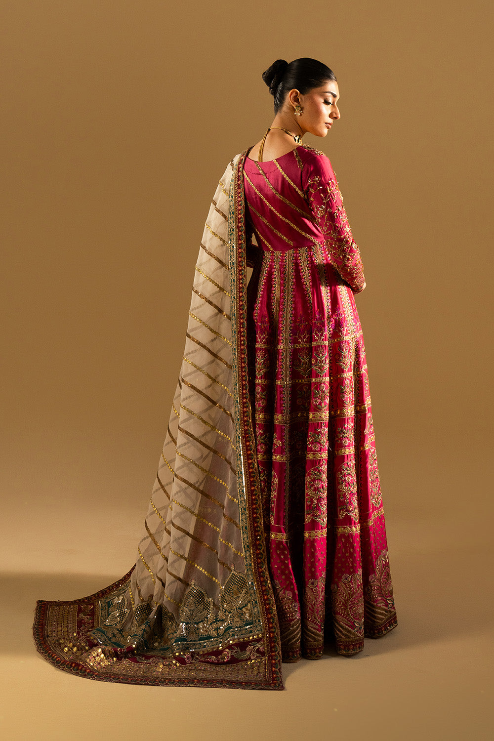 Maroon Luxury Organza Maxi Pakistani Party Dress