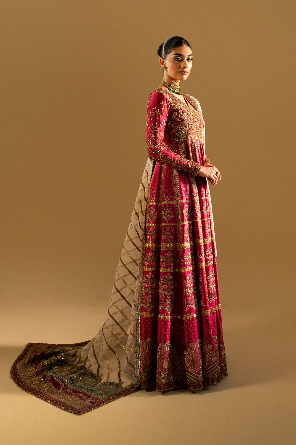 Maroon Luxury Organza Maxi Pakistani Party Dress
