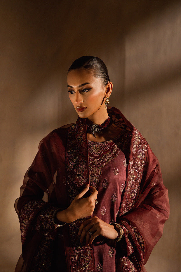 Grey Embroidered Raw Silk Ensemble With Dupatta Pakistani Party