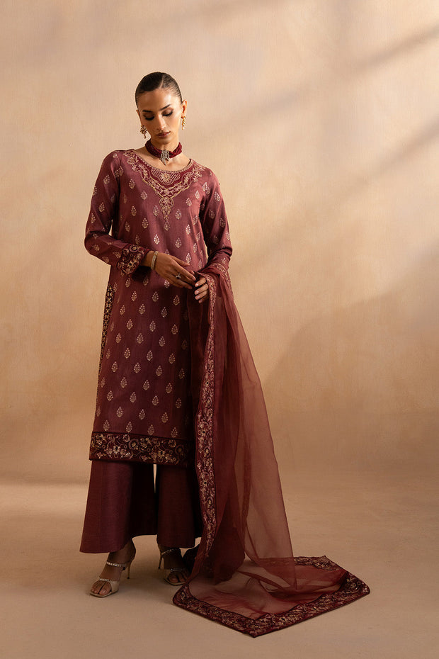 Grey Embroidered Raw Silk Ensemble With Dupatta Pakistani Party