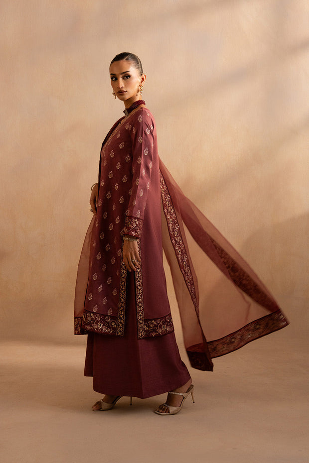 Grey Embroidered Raw Silk Ensemble With Dupatta Pakistani Party