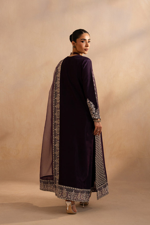 Violet Silk Embroidered Ensemble With Dupatta