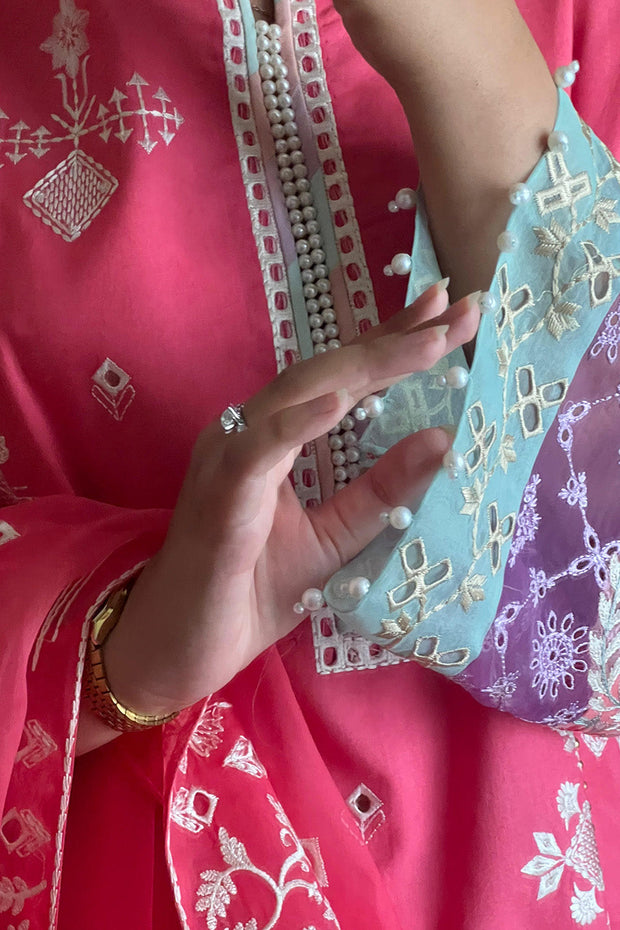 Coral Embroidered Organza Ensemble Pakistani Dress