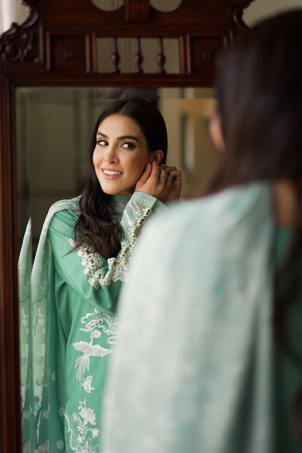 Green Embroidered Organza Ensemble With Dupatta Pakistani Dress