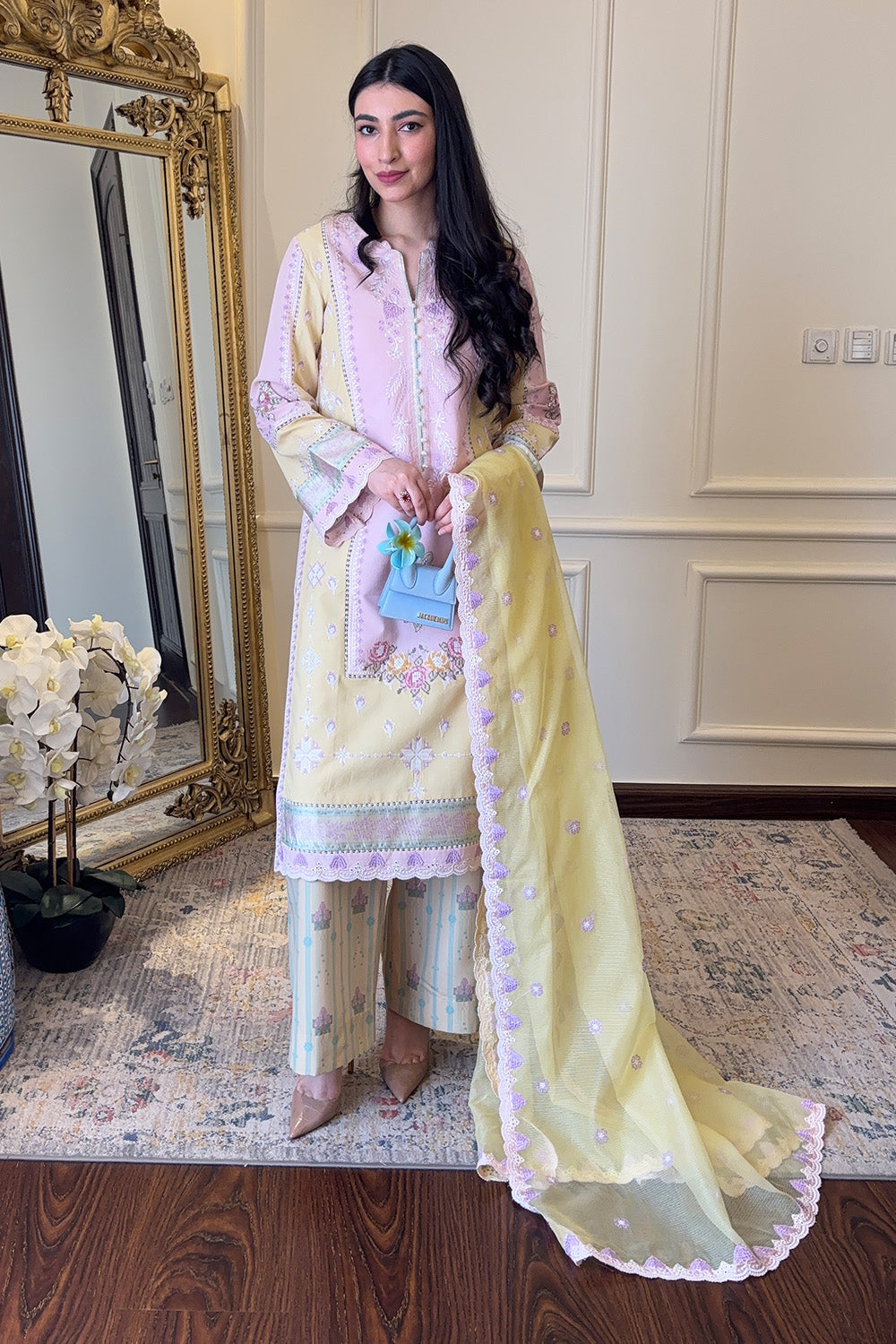 Pink Embroidered Satin Ensemble Pakistani Party Dress