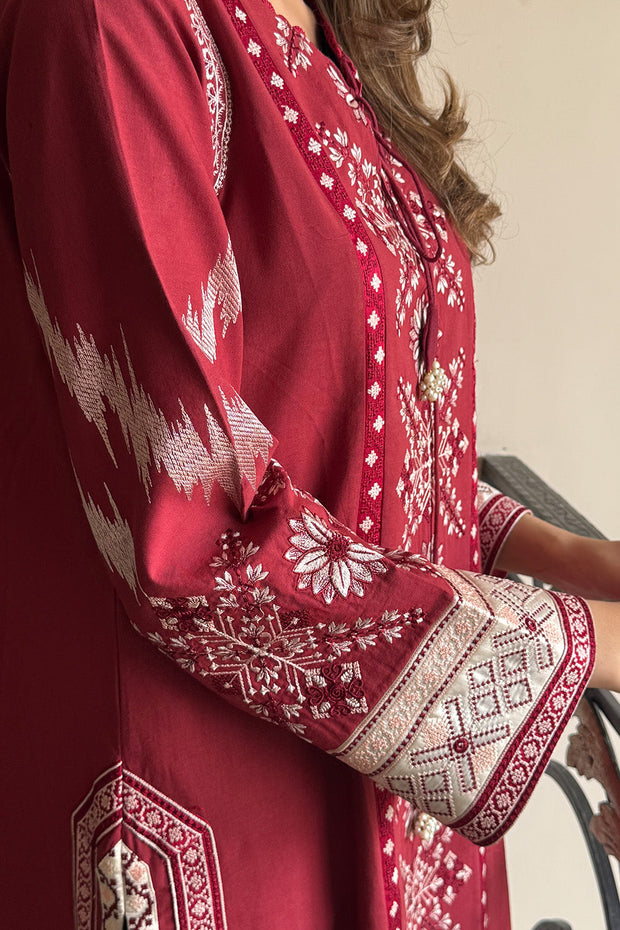 Charcoal Embroidered Satin Ensemble Pakistani Dress