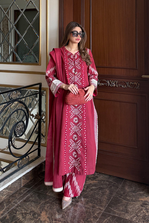 Charcoal Embroidered Satin Ensemble Pakistani Dress