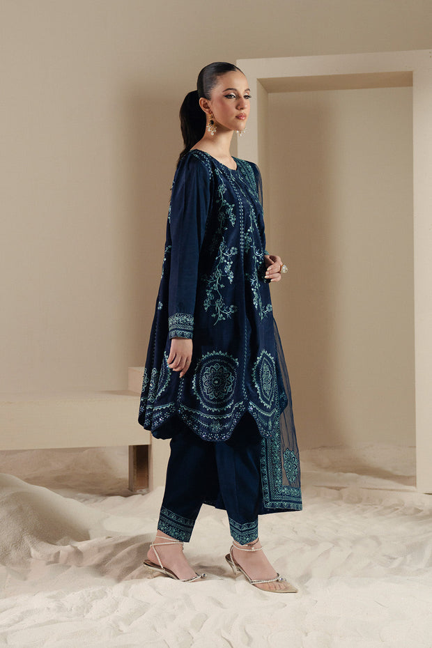 Blue Embroidered Silk Ensemble Pakistani Designer Dress