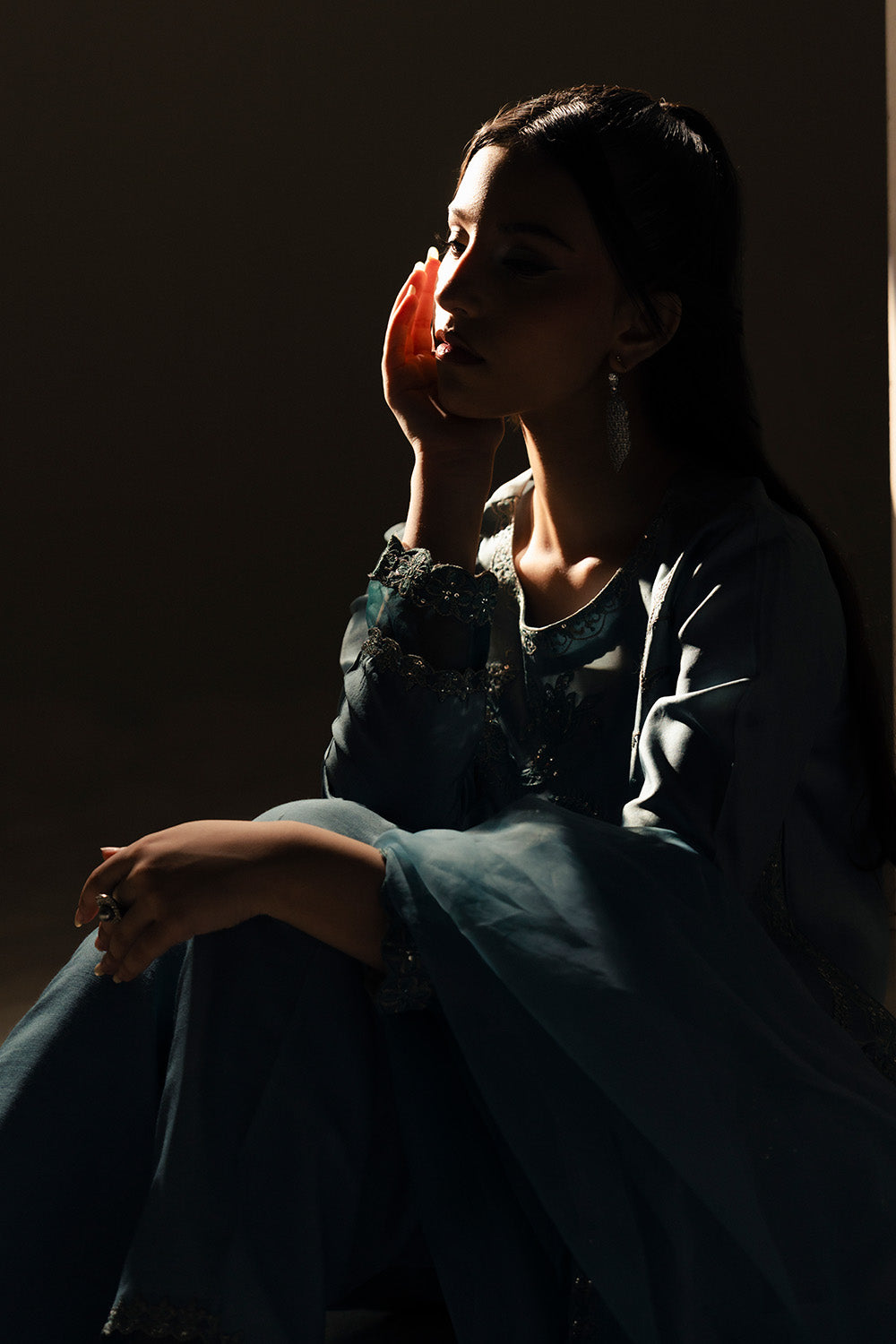 Blue Embroidered Organza Ensemble Pakistani Party Dress