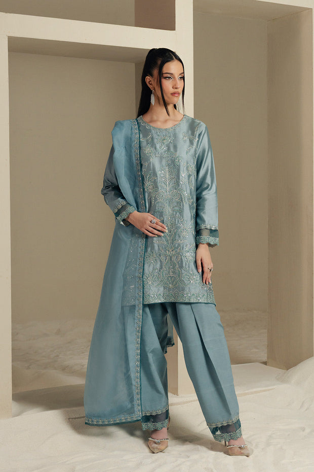 Blue Embroidered Organza Ensemble Pakistani Party Dress
