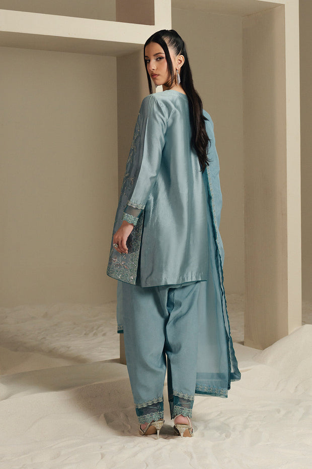 Blue Embroidered Organza Ensemble Pakistani Party Dress