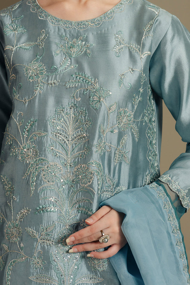 Blue Embroidered Organza Ensemble Pakistani Party Dress