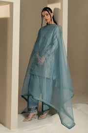 Blue Embroidered Organza Ensemble Pakistani Party Dress