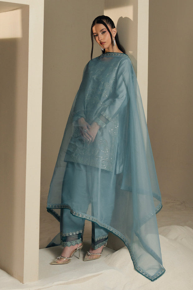 Blue Embroidered Organza Ensemble Pakistani Party Dress