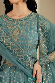 Blue Embroidered Net Ensemble Pakistani Dress
