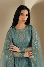 Blue Embroidered Net Ensemble Pakistani Dress
