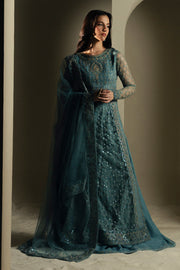 Blue Embroidered Net Ensemble Pakistani Dress
