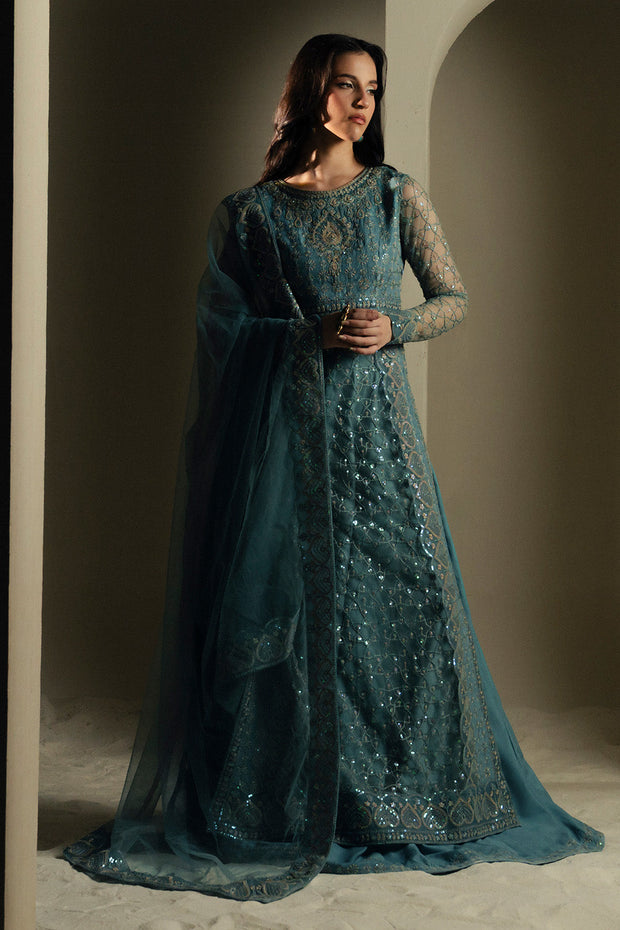 Blue Embroidered Net Ensemble Pakistani Dress