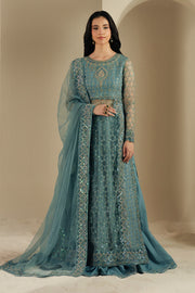 Blue Embroidered Net Ensemble Pakistani Dress