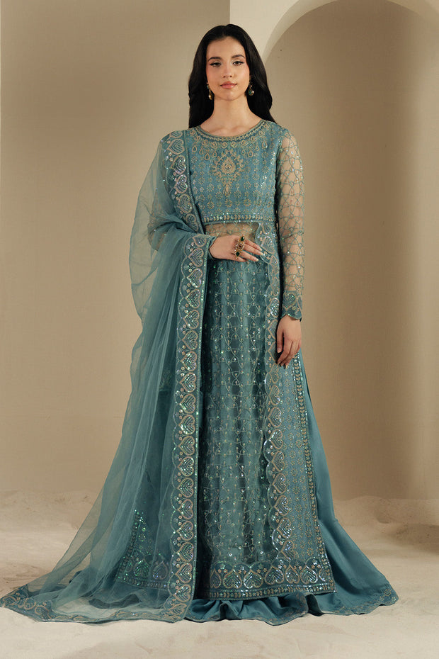 Blue Embroidered Net Ensemble Pakistani Dress