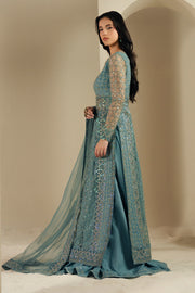 Blue Embroidered Net Ensemble Pakistani Dress