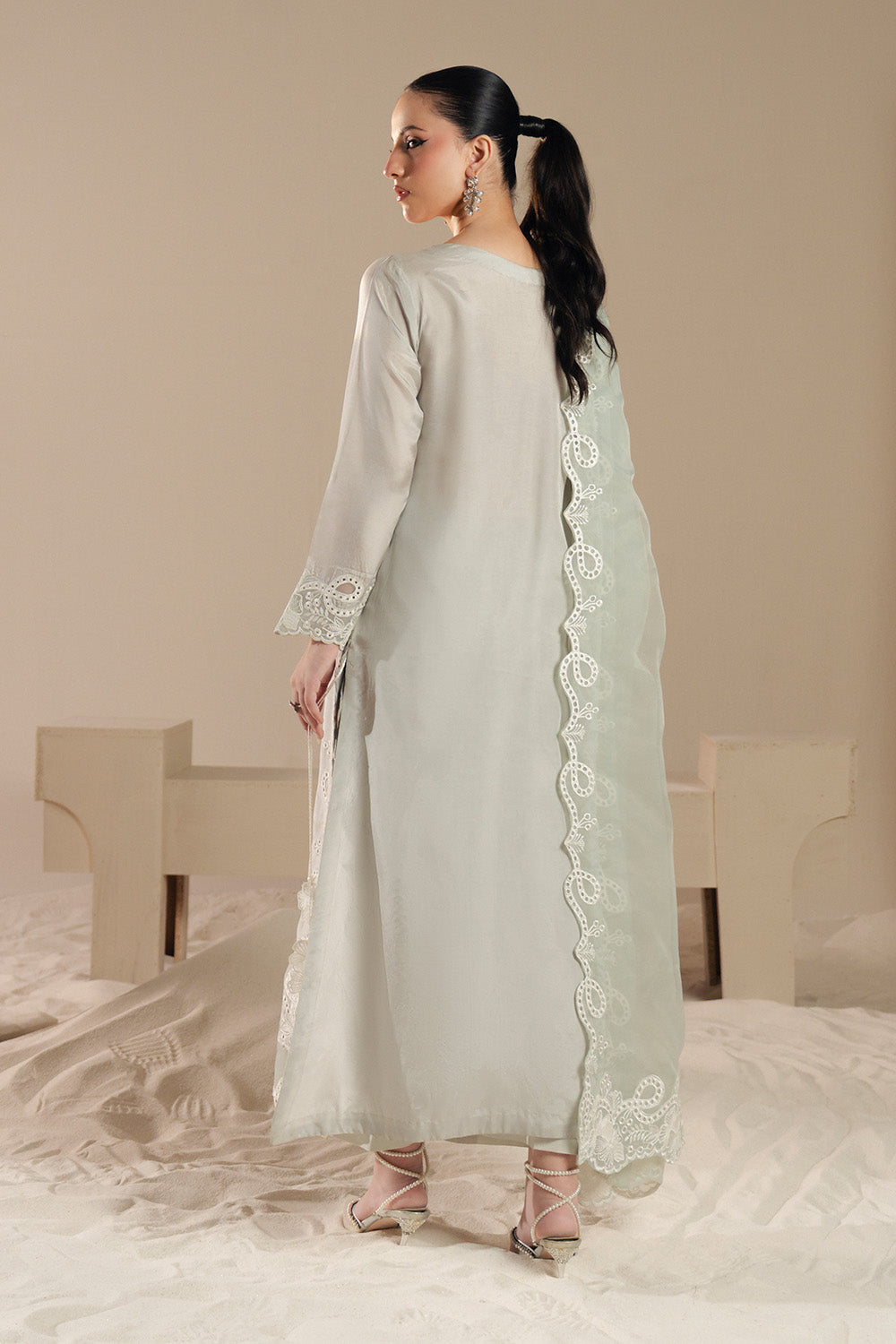 Grey Embroidered Organza Ensemble With Dupatta Pakistani Party