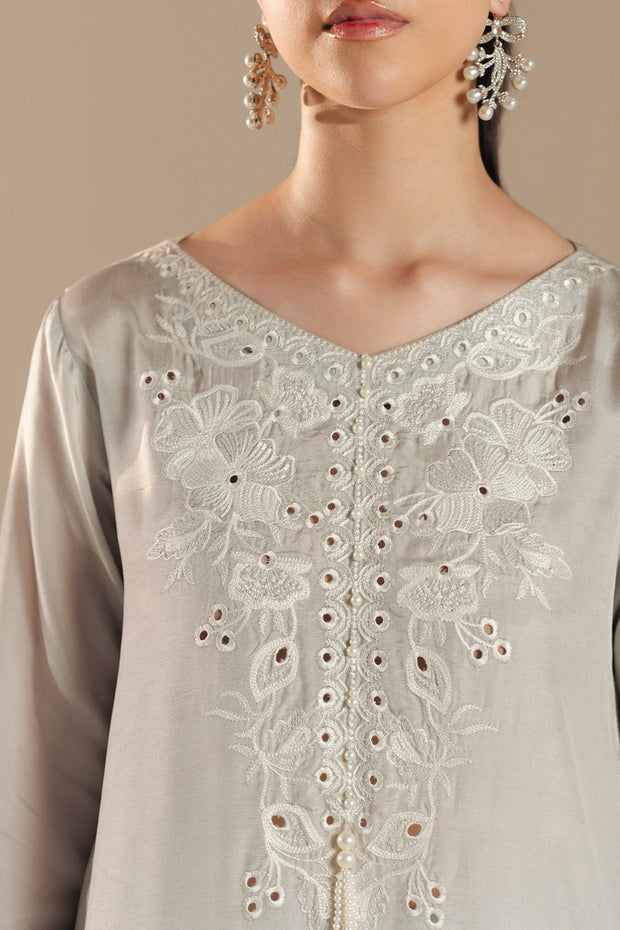 Grey Embroidered Organza Ensemble With Dupatta Pakistani Party