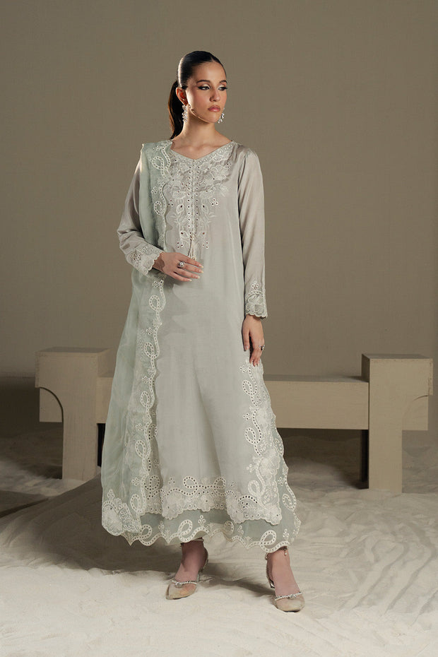 Grey Embroidered Organza Ensemble With Dupatta Pakistani Party