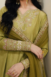 Green Embroidered Silk Ensemble Pakistani Dress