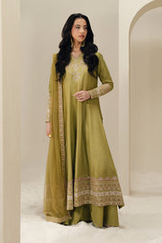 Green Embroidered Silk Ensemble Pakistani Dress