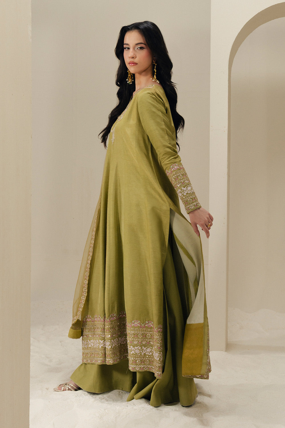 Green Embroidered Silk Ensemble Pakistani Dress