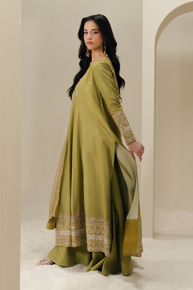 Green Embroidered Silk Ensemble Pakistani Dress