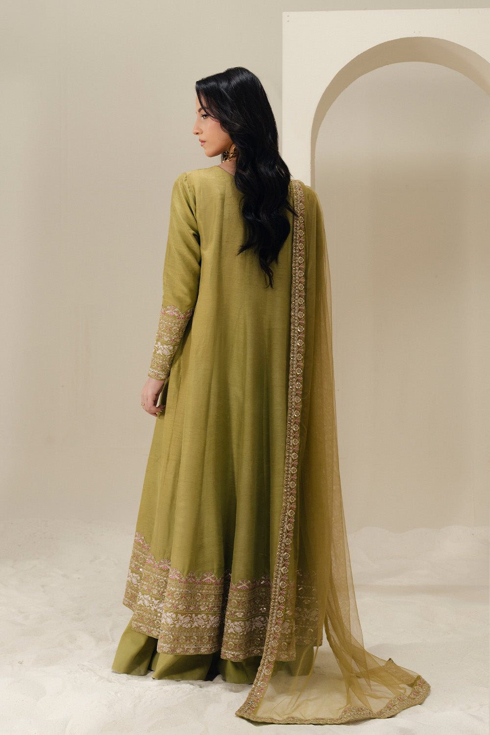 Green Embroidered Silk Ensemble Pakistani Dress