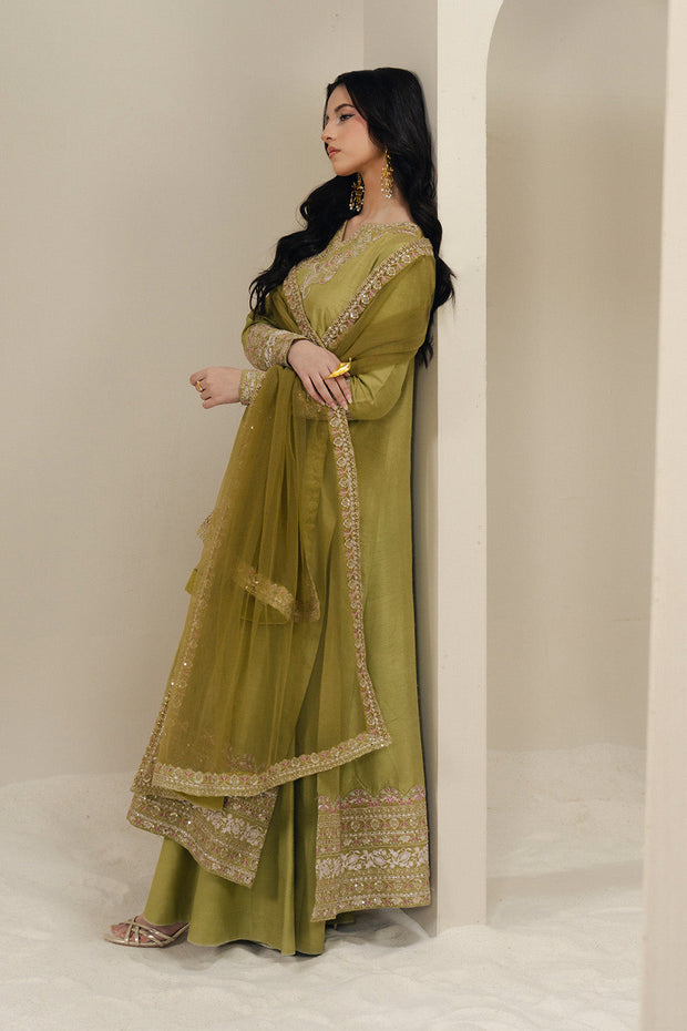 Green Embroidered Silk Ensemble Pakistani Dress