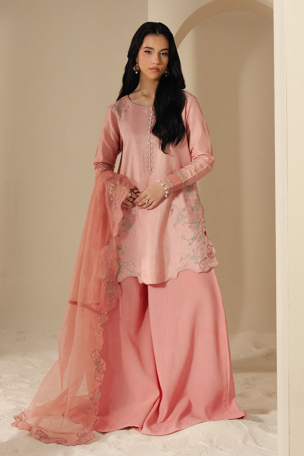 Dusty Pink Embroidered Organza Ensemble Pakistani Party Dress