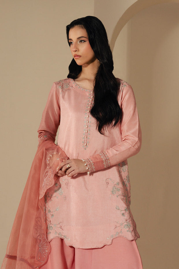 Dusty Pink Embroidered Organza Ensemble Pakistani Party Dress