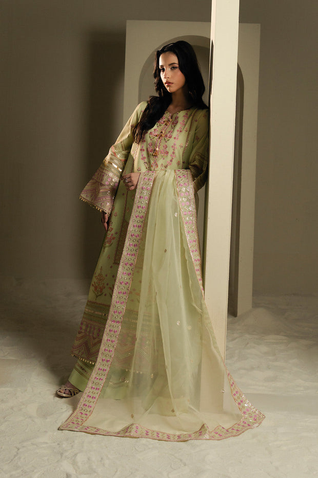 Green Embroidered Organza Ensemble With Dupatta Pakistani