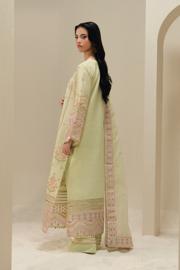 Green Embroidered Organza Ensemble With Dupatta Pakistani