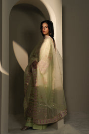Green Embroidered Organza Ensemble With Dupatta Pakistani