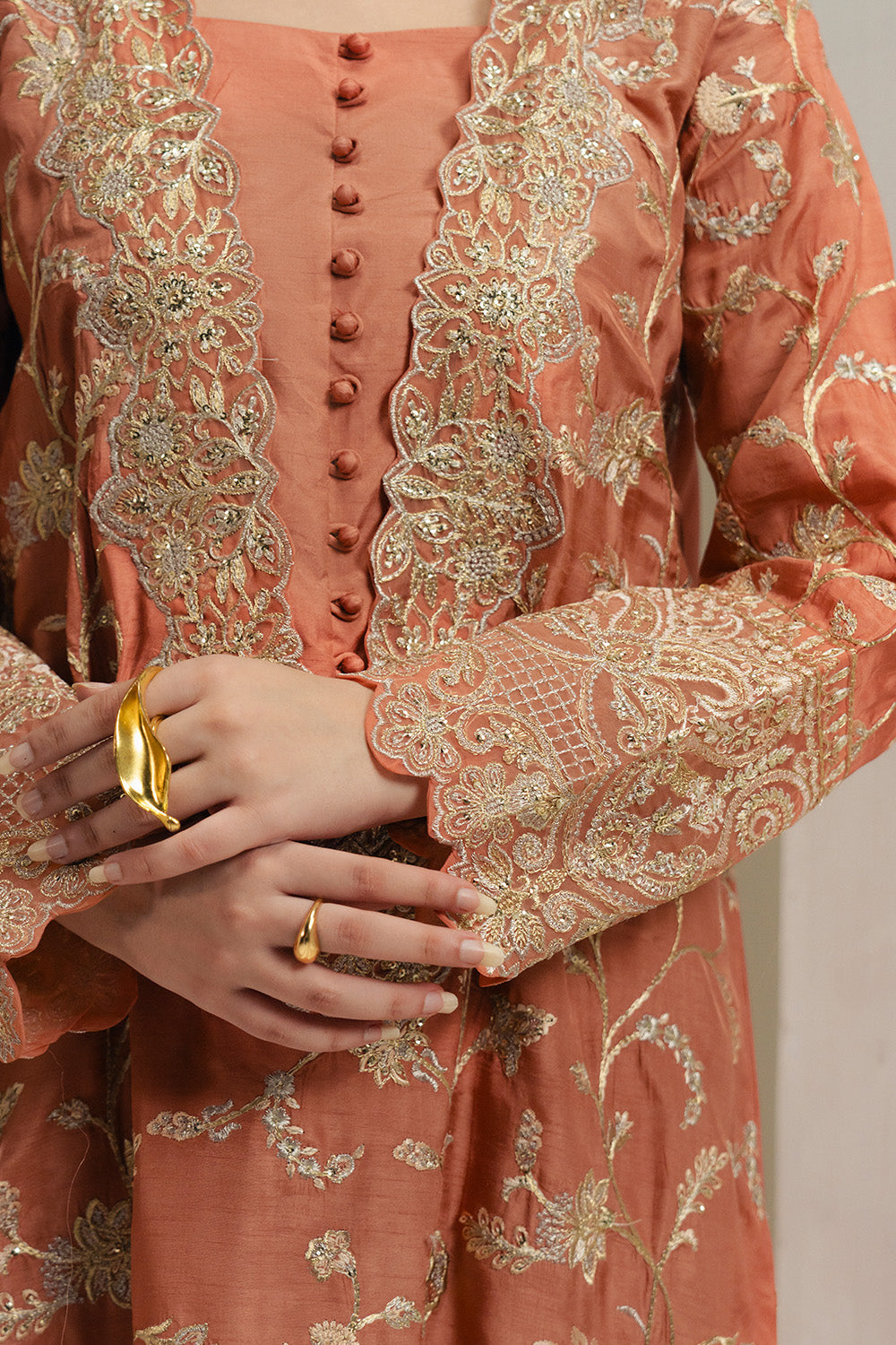 Peach Embroidered Silk Ensemble Pakistani Dress