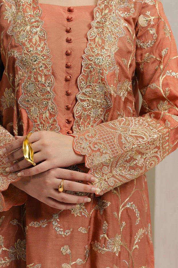 Peach Embroidered Silk Ensemble Pakistani Dress