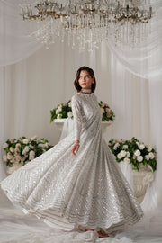 White Embroidered Organza Gown Pakistani Designer Dress