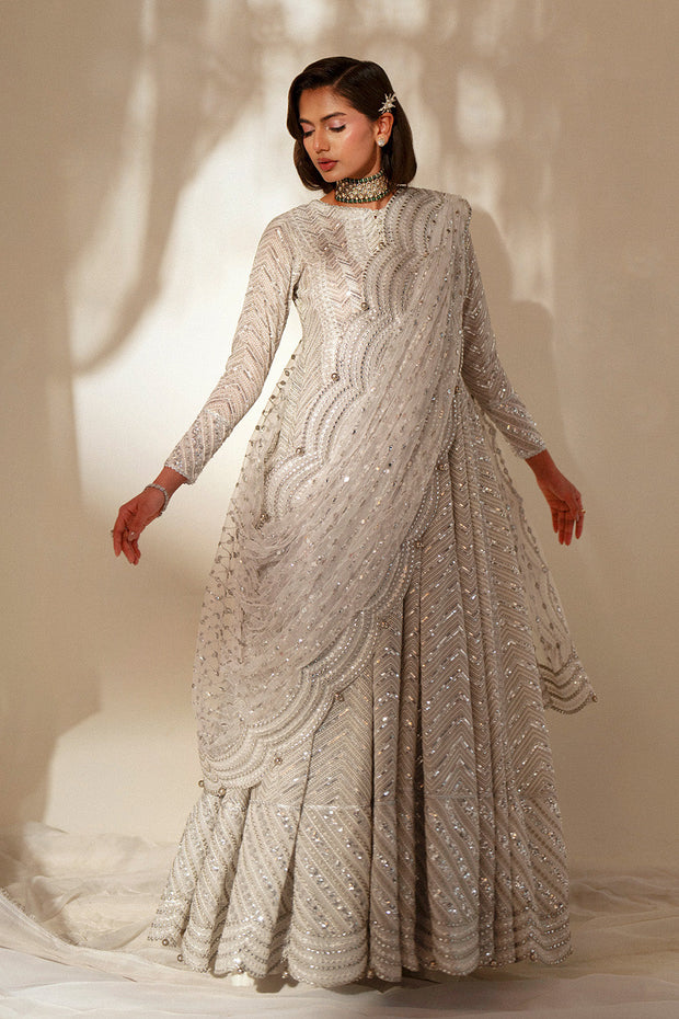 White Embroidered Organza Gown Pakistani Designer Dress