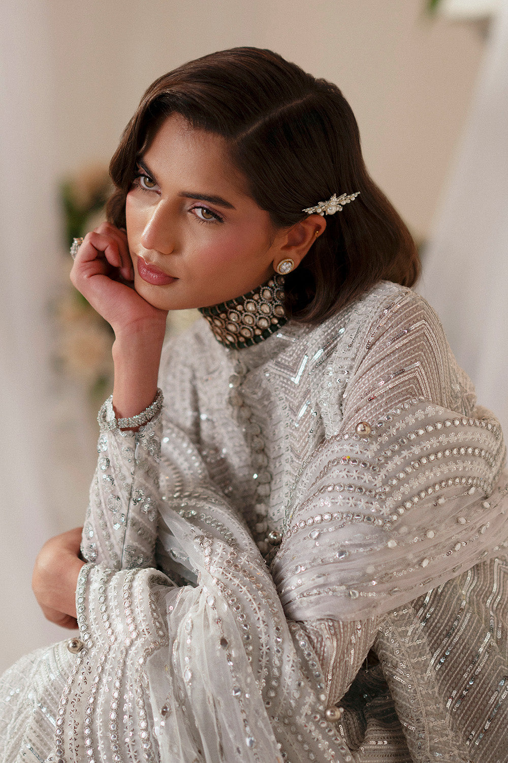 White Embroidered Organza Gown Pakistani Designer Dress