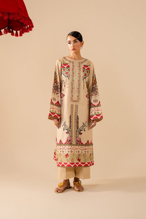 Cream Lawn Embroidered Shirt And Trouser Pakistani Party Dress