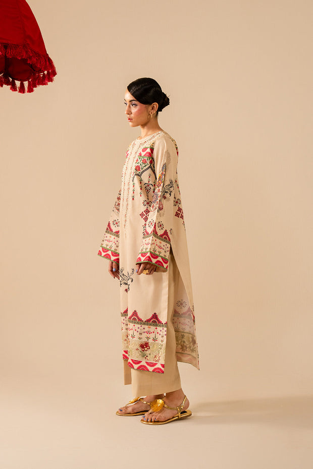 Cream Lawn Embroidered Shirt And Trouser Pakistani Party Dress
