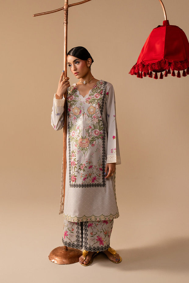 Grey Printed Lawn Pakistani Designer Dress
