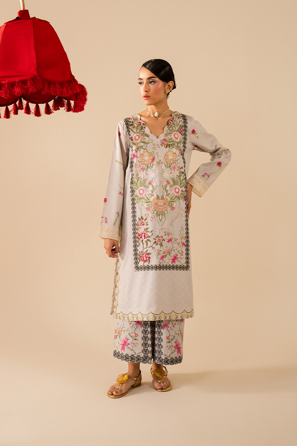 Grey Printed Lawn Pakistani Designer Dress