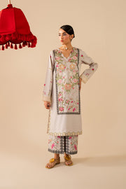 Grey Printed Lawn Pakistani Designer Dress