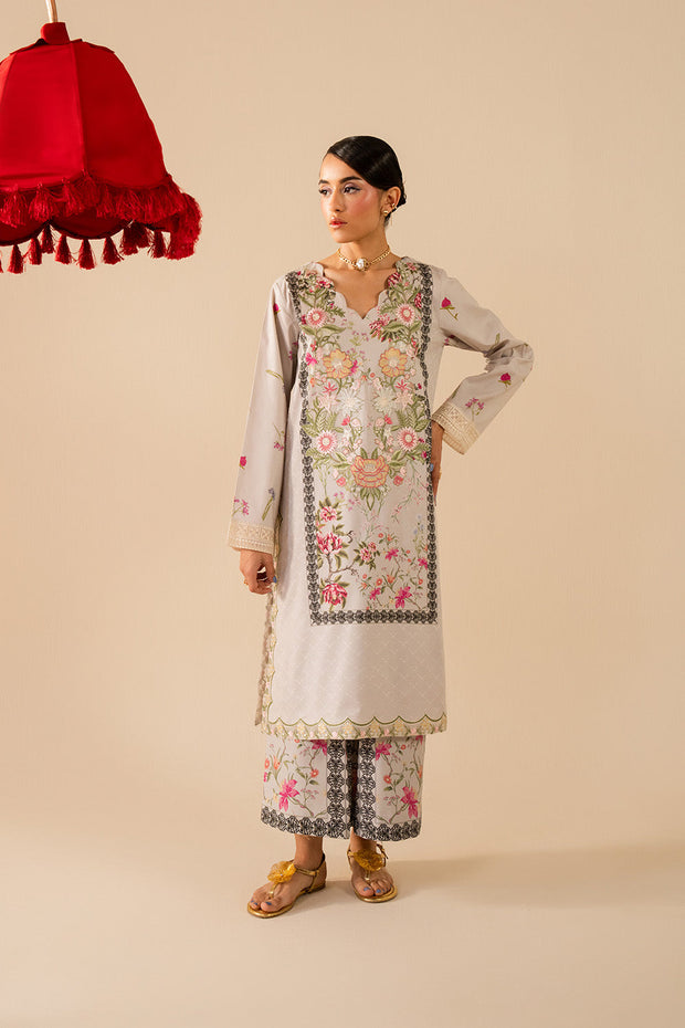 Grey Printed Lawn Pakistani Designer Dress